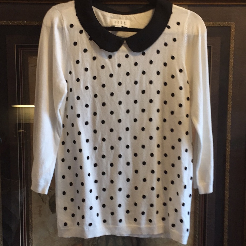 Elle White with Black Polka Dots Tunic Sweater
